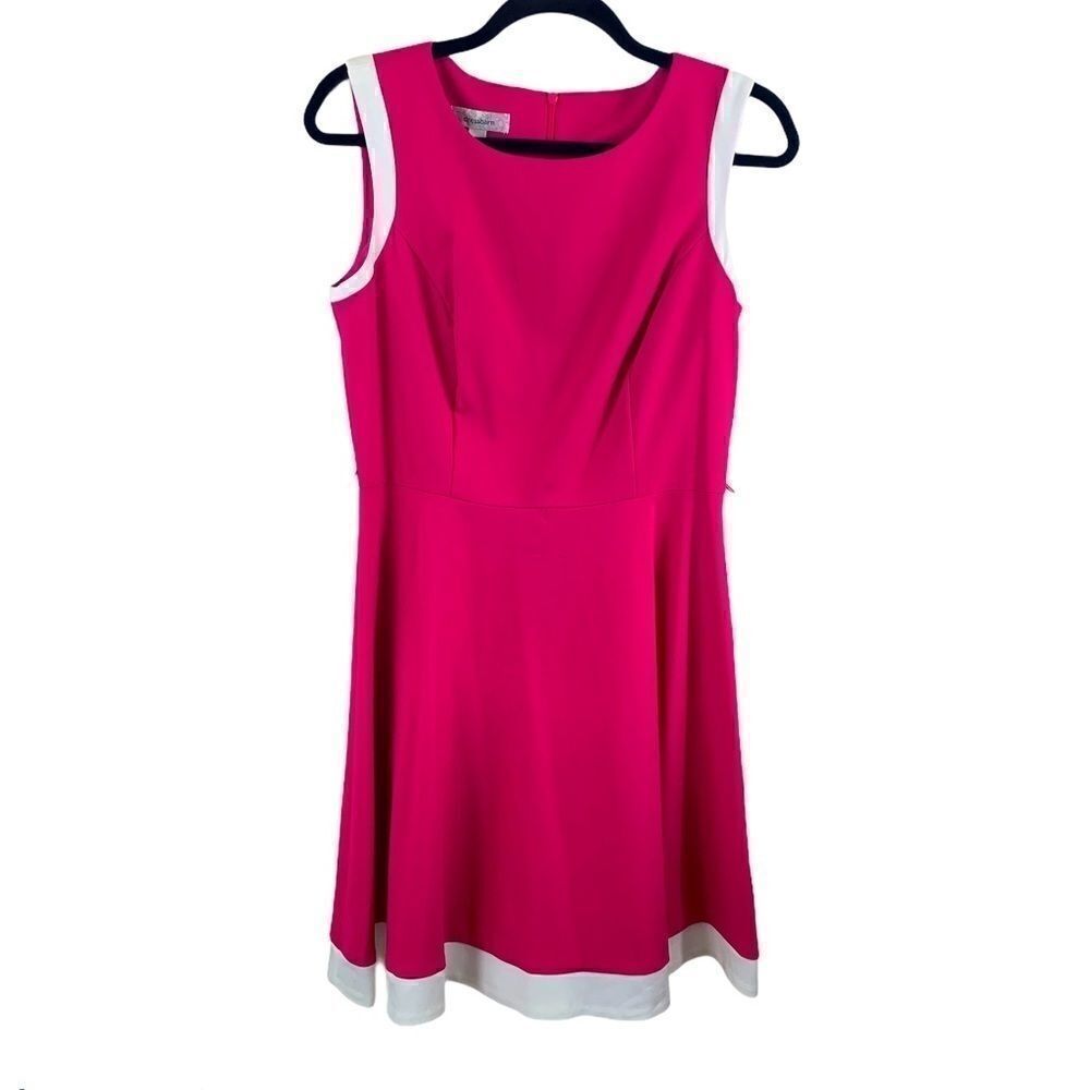 💕Dressbarn pink fit and flare white border size 8 (F1)